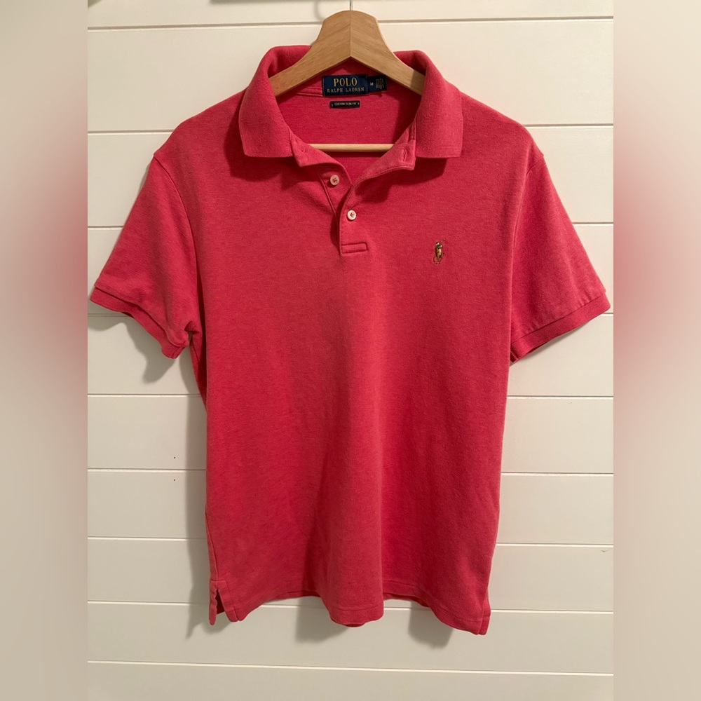 Polo Ralph Lauren Custom Slim Fit Polo Shirt Mens Medium Red Pink Pony Logo